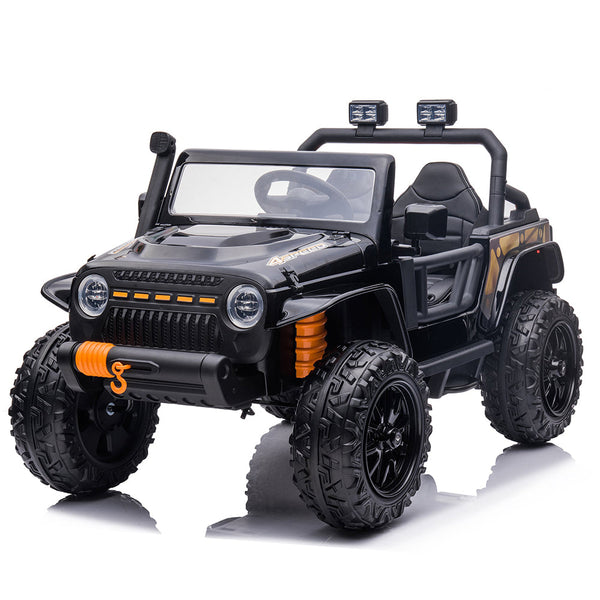 Garvee Ride - P Series: 24V 2 Seater Ride On Truck Car For Kid age 3 - 8 years, w/Remote Control, 4-Wheeler Suspension, 4x55W Powerful Engine, 4WD Battery Powered, LED Lights, Soft Braking - Black