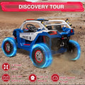Garvee Ride - P Series: 24V 2 Seater Kids Ride on UTV Car For age 3+, w/Remote Control, 4WD Powerful Electric Vehicle with 4x75W Motors, 4 Shock Absorber, Leather Seat, Music and Light - Blue
