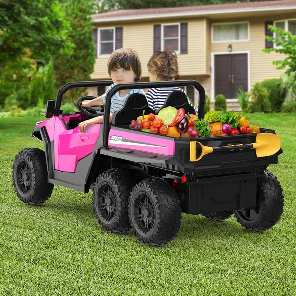 Garvee Ride - P Series: 24V 4WD Electric Ride On Dump Truck with Remote Control, 2-Seater, Music Player, LED Lights, Key Start Safety System, Durable Plastic, Off-Road Kids Toy for Ages 3+ - Pink