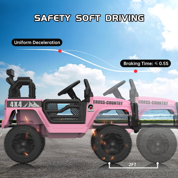 Garvee Ride - P Series: 12V Kids Ride On Truck Car w/Parent Remote Control, Spring Suspension, Led Lights,3 Speed Adjustable, Kids Gift for Boys and Girls - Pink