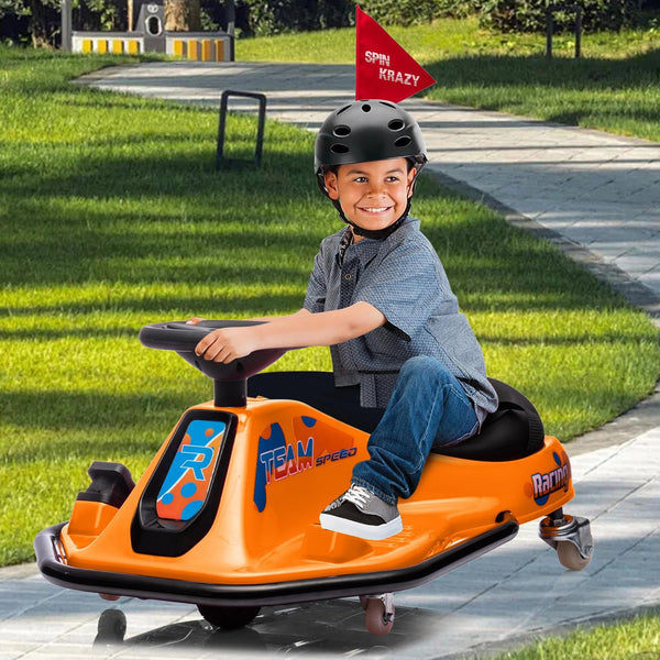 Garvee Ride - P Series: 360 Degrees Rotating Ride On Drift Car,Electric Drifting Go Kart,24V Ride On Race Car,Variable Speed for Kids,Simplified Drift System,Flashing Lights, Flag, Music - Orange