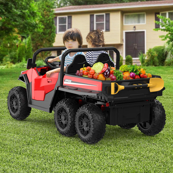 Garvee Ride - P Series: 24V 4WD Electric Ride On Dump Truck with Remote Control, 2-Seater, Music Player, LED Lights, Key Start Safety System, Durable Plastic, Off-Road Kids Toy for Ages 3+ - Red