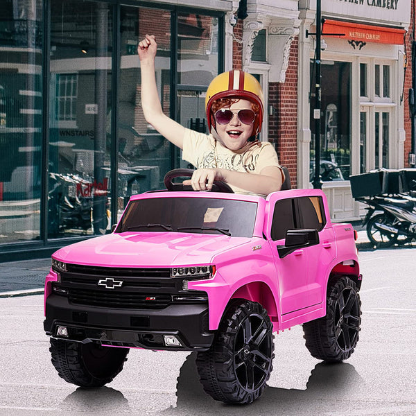 Garvee Ride - P Series: 12V Ride on Car with Remote Control, Battery Powered Licensed Chevrolet Silverado GMC Kids Ride On Truck, Toddler Electric Vehicles Toys,Music,FM,Bluetooth, Spring Suspension, LED Light - Pink