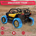 Garvee Ride - P Series: 24V 2 Seater Kids Ride on UTV Car For age 3+, w/Remote Control, 4WD Powerful Electric Vehicle with 4x75W Motors, 4 Shock Absorber, Leather Seat, Music and Light - Yellow