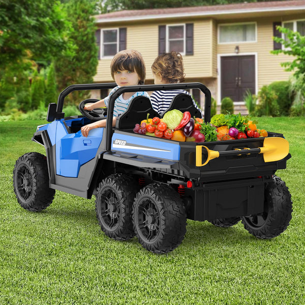 Garvee Ride - P Series: 24V 4WD Electric Ride On Dump Truck with Remote Control, 2-Seater, Music Player, LED Lights, Key Start Safety System, Durable Plastic, Off-Road Kids Toy for Ages 3+ - Blue