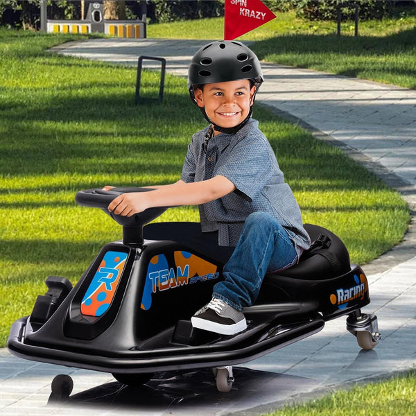 Garvee Ride - P Series: 360 Degrees Rotating Ride On Drift Car,Electric Drifting Go Kart,24V Ride On Race Car,Variable Speed for Kids,Simplified Drift System,Flashing Lights, Flag, Music - Black