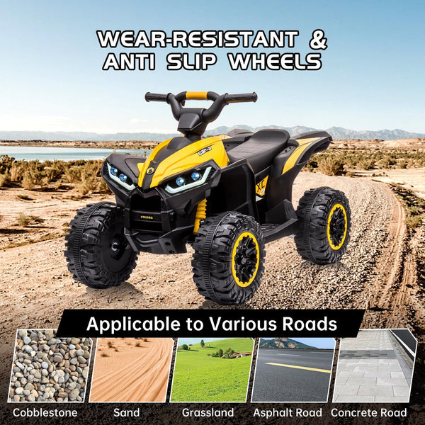 Garvee Ride - P Series: 12V Kids Quad ATV 4 Wheeler with Music, LED Lights for Boys & Girls - Yellow