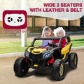 Garvee Ride - P Series: 24V 2 Seater Kids Ride on UTV Car For age 3+, w/Remote Control, 4WD Powerful Electric Vehicle with 4x75W Motors, 4 Shock Absorber, Leather Seat, Music and Light - Yellow