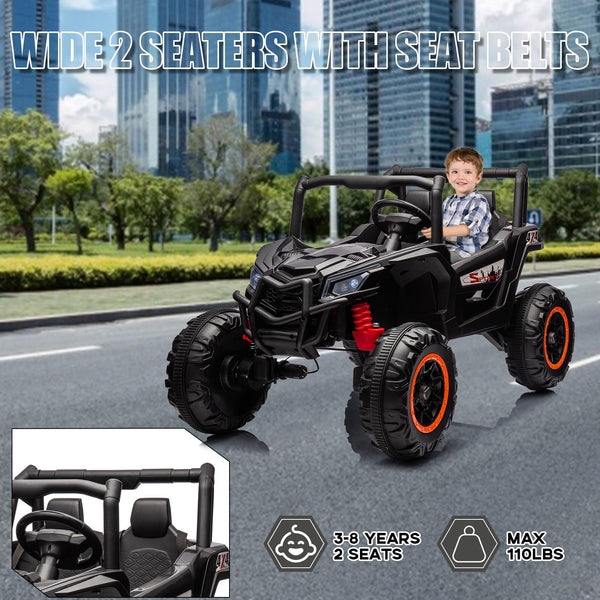 Garvee Ride - P Series: 24V 2-Seater Ride-On UTV: 4WD, Remote Control, Metal Frame, EVA Wheels, LED Lights, Spring Suspension, for Ages 3+ - Black