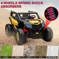 Garvee Ride - P Series: 24V 2 Seater Kids Ride on UTV Car For age 3+, w/Remote Control, 4WD Powerful Electric Vehicle with 4x75W Motors, 4 Shock Absorber, Leather Seat, Music and Light - Yellow