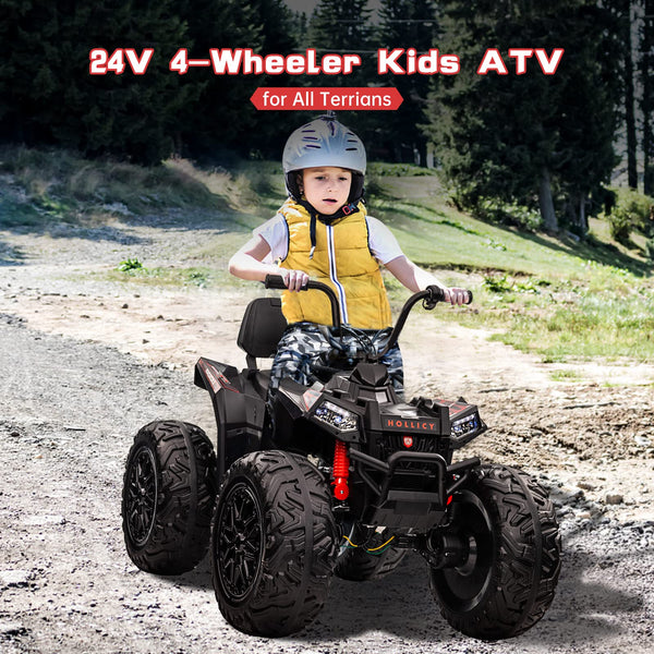 Garvee Ride - P Series: 24V Kids ATV, Ride on Car 4WD Quad Electric Vehicle, 4x80W Powerful Engine, with 7AHx2 Large Battery, Accelerator Handle, EVA Tire, Full Metal Suspension, LED Light, Bluetooth&Music - Blake