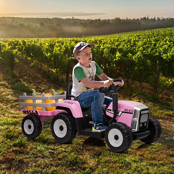 Garvee Ride - P Series: 12V Electric Tractor & Trailer for Kids, 3-6 Yrs - With RC - Pink / 35W