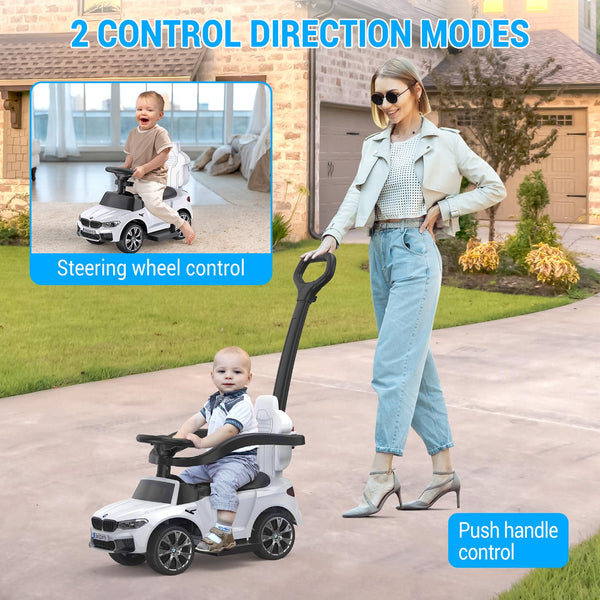 Garvee Ride - P Series: 4-in-1 Push Cars for Toddlers 1-3 with Led Lights, Music, Horn and Controllable Push Handle - White