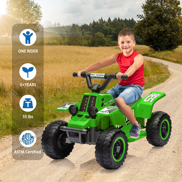 Garvee Ride - P Series: 6V Kids Ride On Electric Quad ATV, Ride Car with LED Headlights, Ride-On Toy for Toddlers 1-3 Boys & Girls with Music, Forward & Reverse - Green