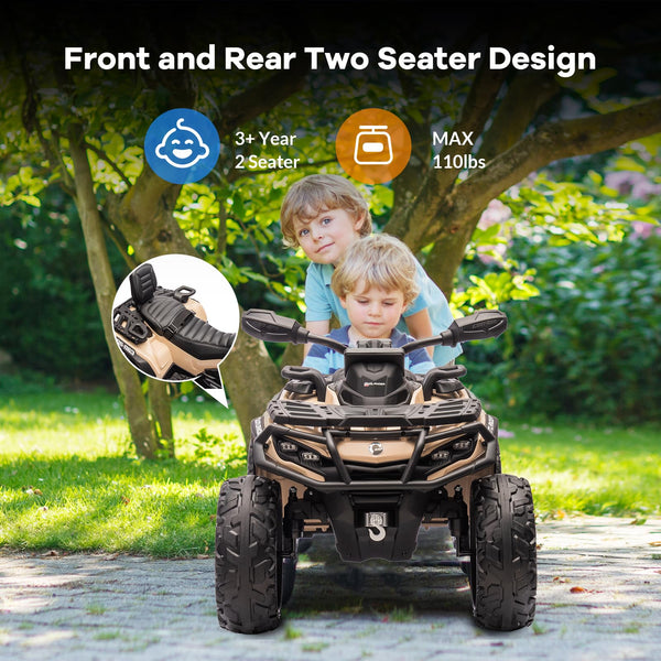 Garvee Ride - P Series: 12V Ride-On Toy Car for Toddlers, 4-Wheel Vehicle with 2-Seater, Remote Control, LED Lights, Music, and Spring Suspension, Electric Car for Kids, 2-4 Mph Safety Speed, Brown