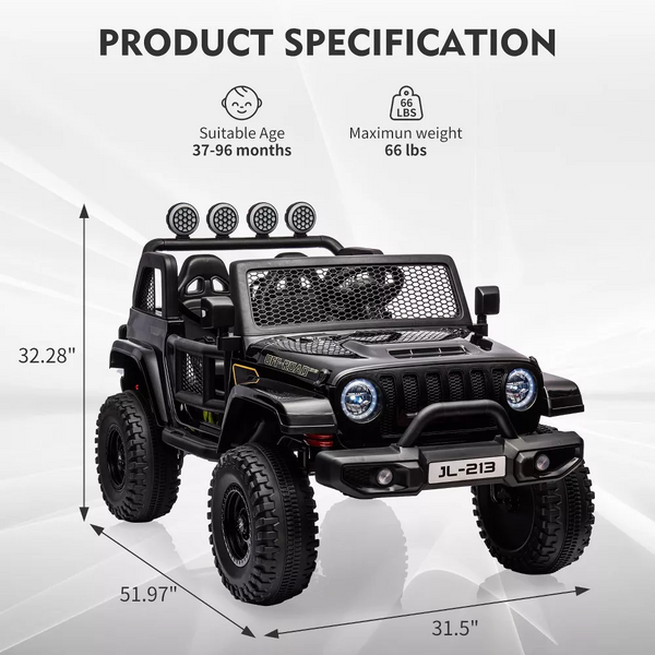 Garvee Ride - P Series: 24V 7AH Kids Ride on Truck Car 2 Seater Electric Vehicles for Toddles 2WD/4WD Switchable Battery Powered Cars with Remote Control, 4-Wheeler Suspension, LED Lights, MP3, Back Storage - Black
