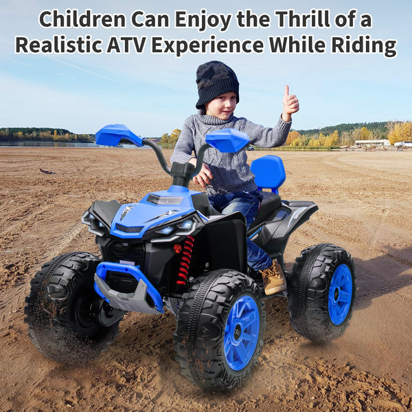 Garvee Ride - P Series: 24V 2-Seater Ride On ATV for Kids - 4-Wheel Battery Powered, High/Low Speed Modes, LED Lights, Music & Horn, Durable Wear-Resistant Wheels, Safe Non-Toxic Material, Outdoor Adventure - Blue
