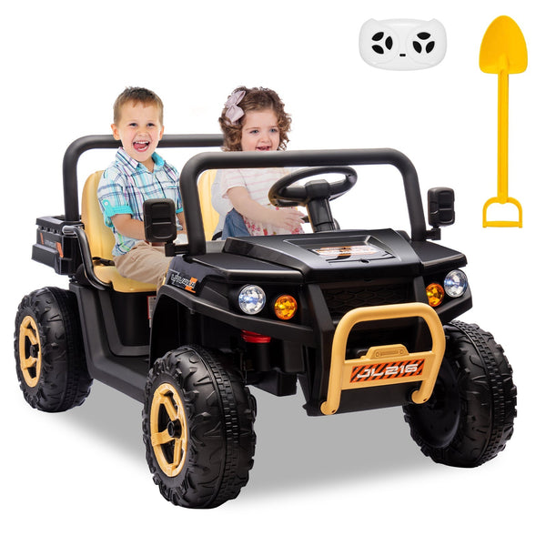 Garvee Ride - P Series: 24v Ride On Dump Truck, 2 Seater Electric Ride On Car Toy for Kids, Battery Powered UTV with 4x35W Motors, Shovel, Bluetooth, Remote Control, Music, LED Lights for Boys & Girls, Black