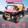 Garvee Ride - P Series: 24v Ride On Dump Truck, 2 Seater Electric Ride On Car Toy for Kids, Battery Powered UTV with 4x35W Motors, Shovel, Bluetooth, Remote Control, Music, LED Lights for Boys & Girls, Pink