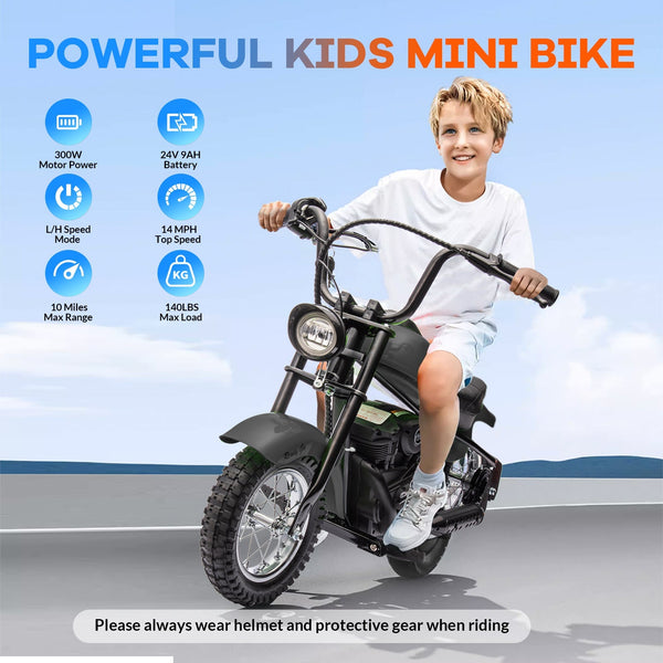 Garvee Ride - T Series: 24V Electric Dirt Bike, 2 Speed Max Up to 14 mph & 60 Minutes Continuous Ride on Toy Motorbike with Led Lights, Leather Seat, Handbrake for Big Kids Teen