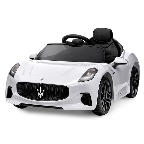 Garvee Ride - P Series: 12V Battery Powered Motorized Car for Kids with Remote Control, Spring Suspension, Double Doors, Bright Lights, 4 Wheel Electric Vehicle, White