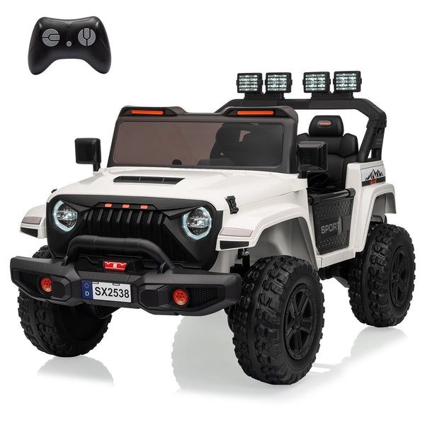 Garvee Ride - P Series: 24V Ride On Car, 4WD 2 Seater Kids' Electric Vehicle Truck with Remote Control, Adjustable Footwell Ride On Truck, 3 Speeds, Led Lights, Bluetooth, White