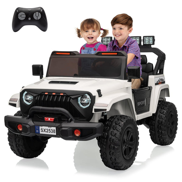 Garvee Ride - P Series: 24V Ride On Car, 4WD 2 Seater Kids' Electric Vehicle Truck with Remote Control, Adjustable Footwell Ride On Truck, 3 Speeds, Led Lights, Bluetooth, White