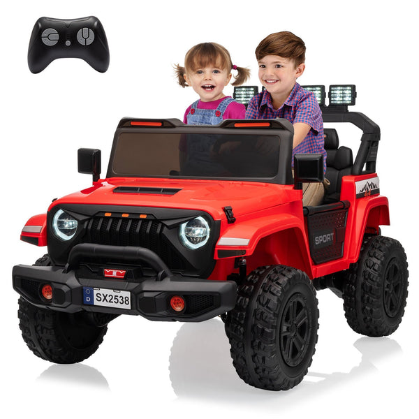 Garvee Ride - P Series: 24V Ride On Car, 4WD 2 Seater Kids' Electric Vehicle Truck with Remote Control, Adjustable Footwell Ride On Truck, 3 Speeds, Led Lights, Bluetooth, Red