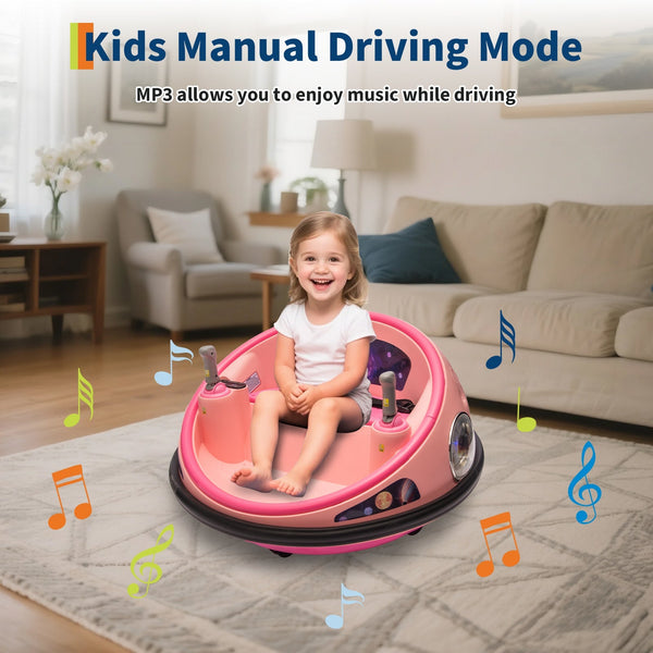 Garvee Ride B Series 12V Kids Electric Bumper Car with Parent Remote Control, 360° Spinning, Music, Safety Belt, Pink, Toddlers 2-3 Years