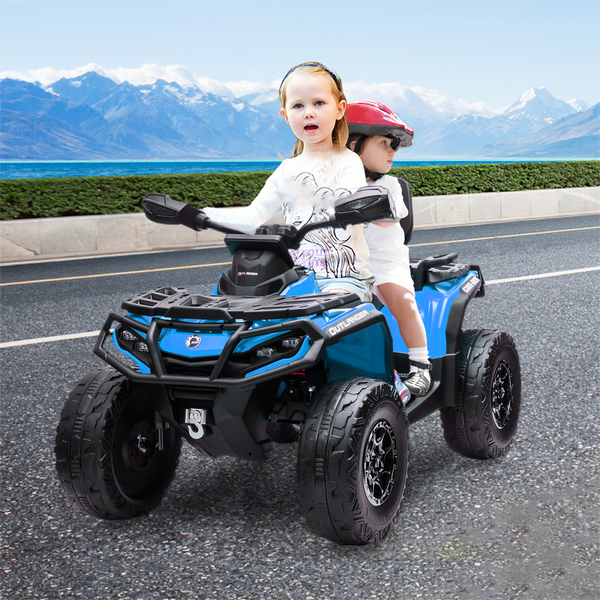 Garvee Ride - P Series: 2 Seater Ride On Car 24V 4WD Electric ATV, Leather Seats, Safety Belt, Bluetooth, Adjustable Speed, Yellow, Outdoor Adventure - Blue